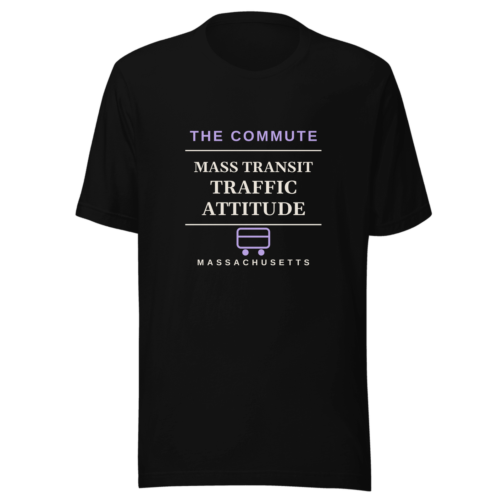 Black tee with Massachusetts design: Mass Transit, Traffic, Attitude
