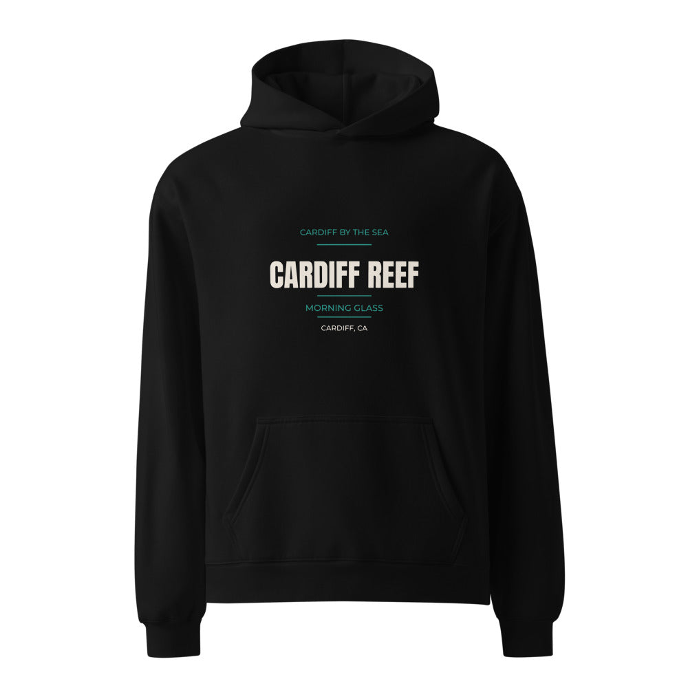 Black hoodie with Cardiff by the Sea — Morning Glass Cardiff Reef print
