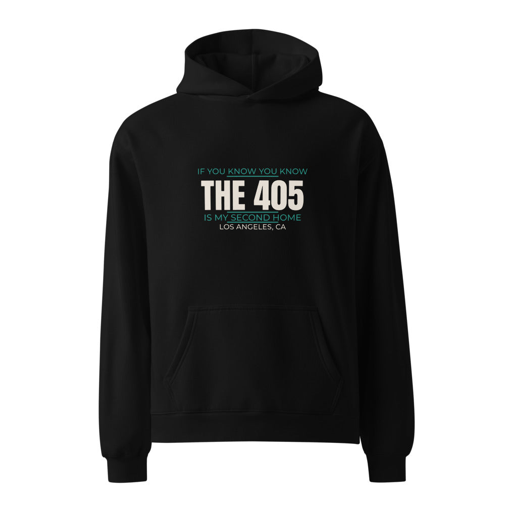 Black hoodie with The 405 Is My Second Home Los Angeles print