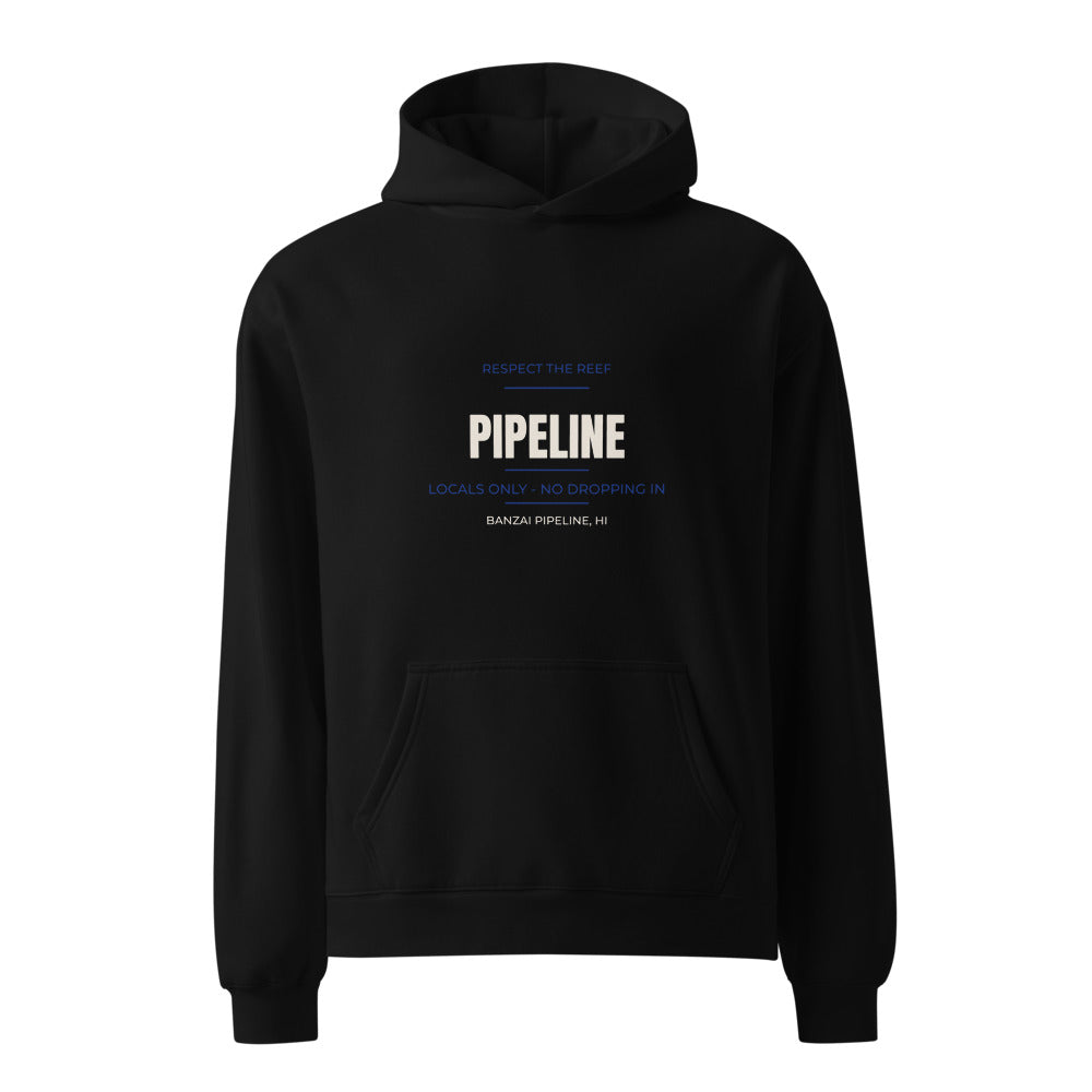 Black hoodie with Respect the Reef — Locals Only No Dropping In Pipeline print