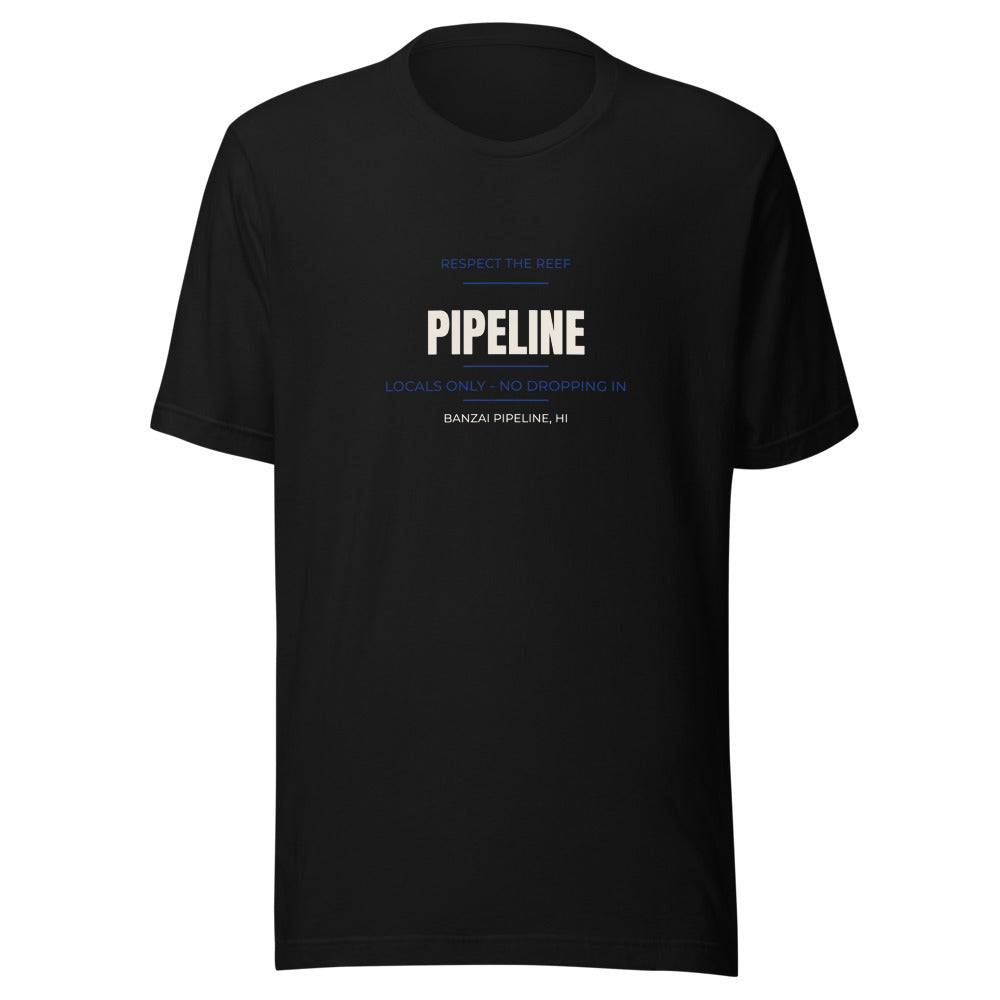 Black tee front with Respect the Reef — Locals Only No Dropping In print