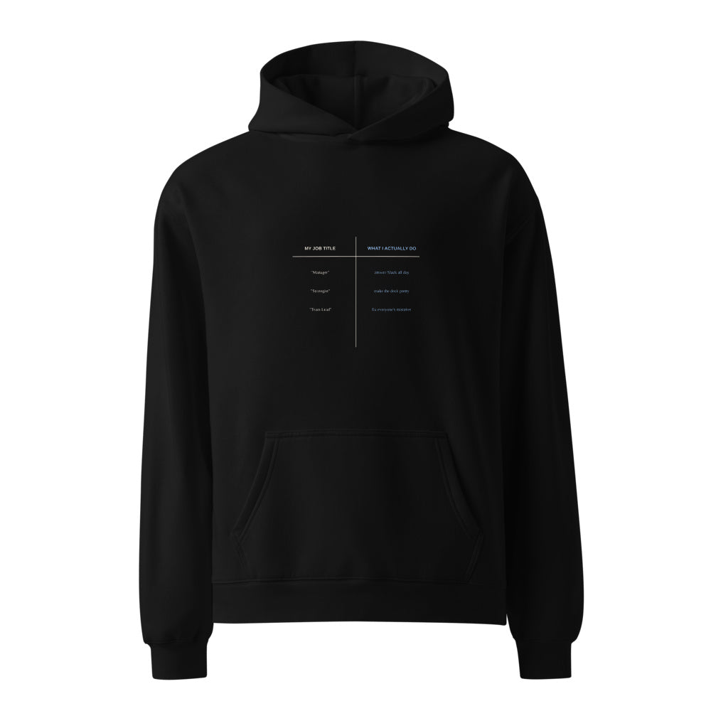 Fix Everyone's Mistakes Answer Slack All Day black hoodie front in white studio | Kreativ