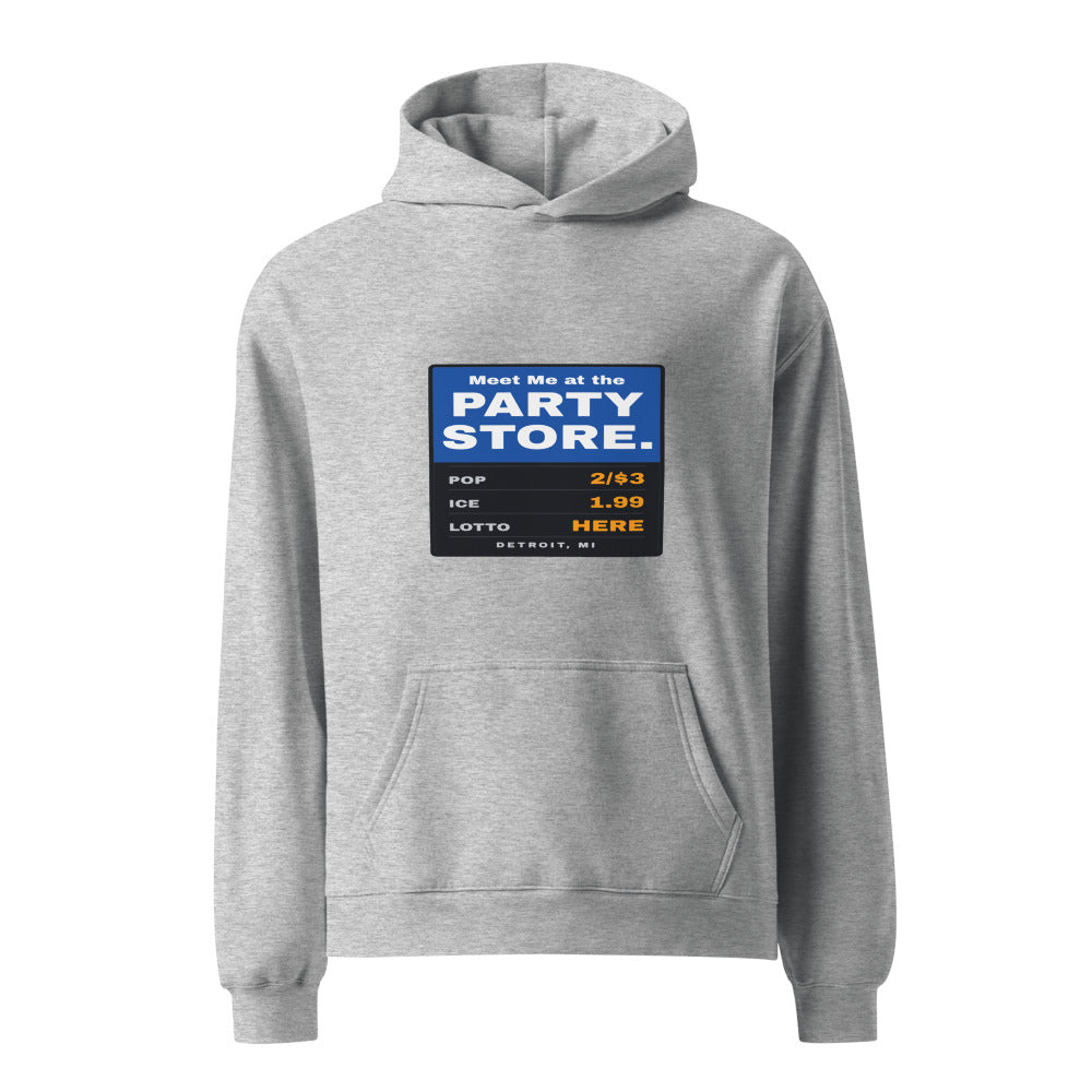 Detroit hoodie that says Meet Me at the Party Store