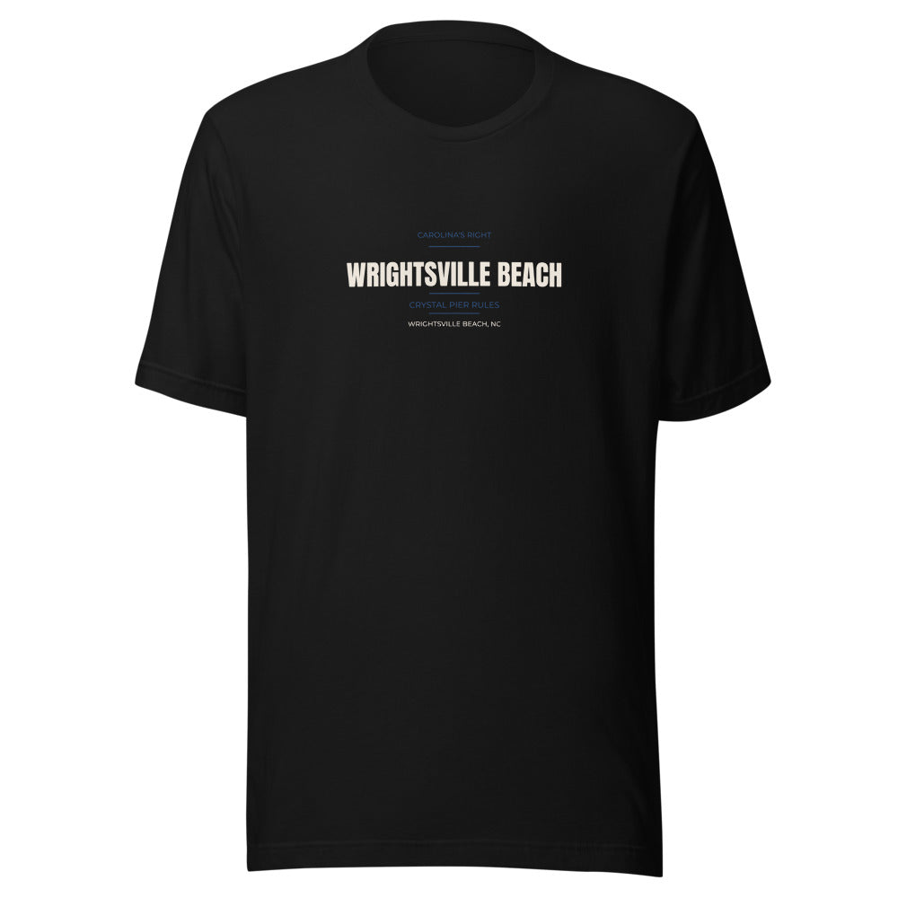 Black tee front with Carolina's Right — Crystal Pier Rules print