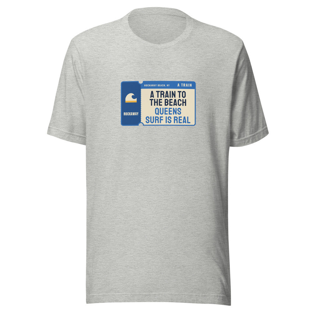 Rockaway Beach A Train to the Beach Queens Surf Is Real – Tee – Heather Grey