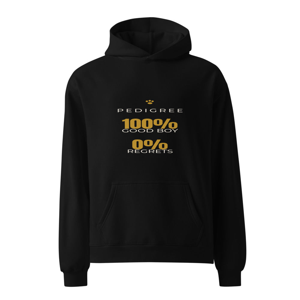 Black hoodie with Pedigree 100 Percent Good Boy pet humor print