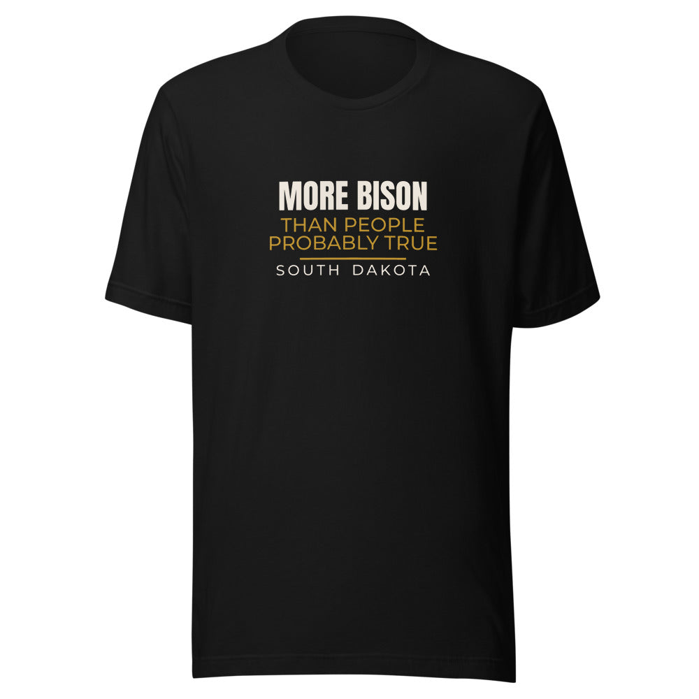 Black tee front with More Bison Than People Probably True print