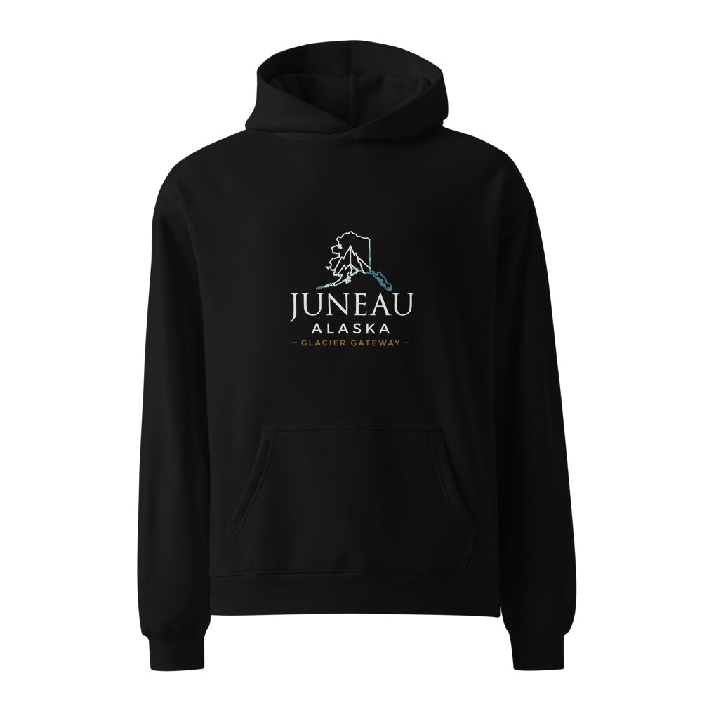 Juneau Glacier Gateway black hoodie front in white studio | Kreativ