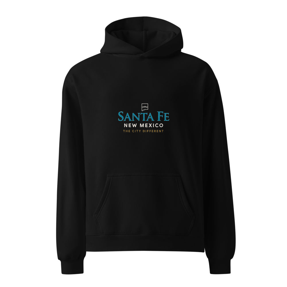 Santa Fe New Mexico The City Different black hoodie front in white studio | Kreativ