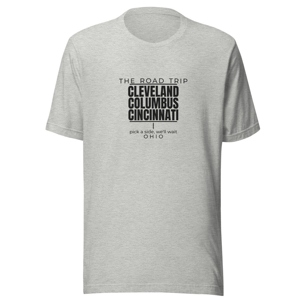 Ohio tee that says Cleveland, Columbus, Cincinnati