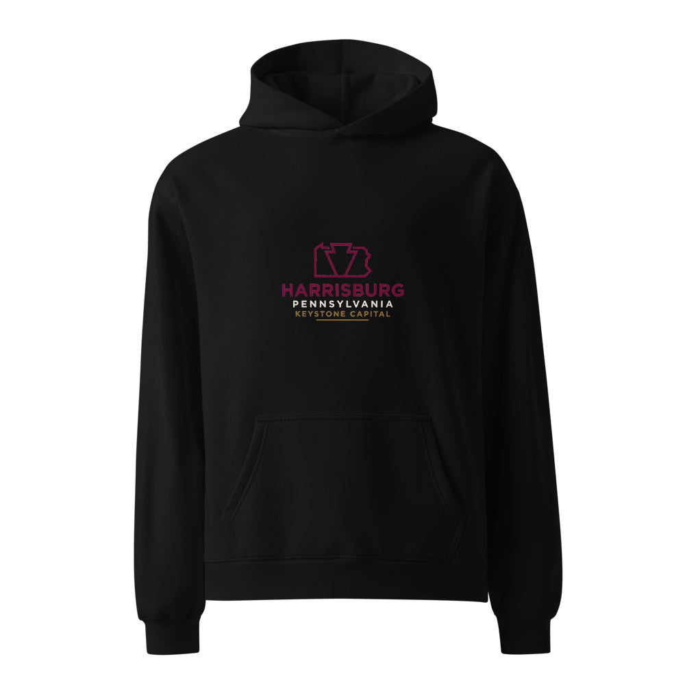 Harrisburg Pennsylvania Keystone Capital black hoodie front in white studio | Kreativ