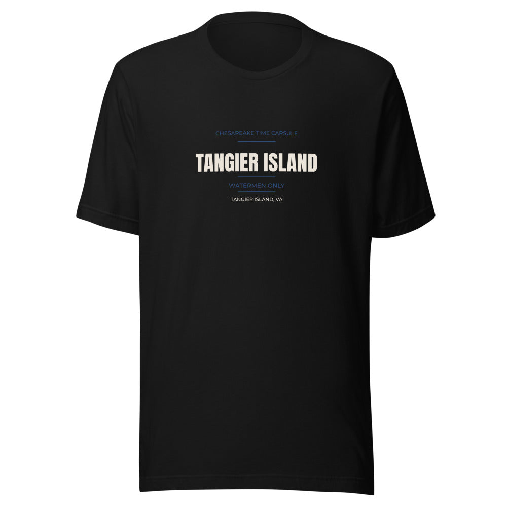 Black tee front with Chesapeake Time Capsule — Watermen Only print