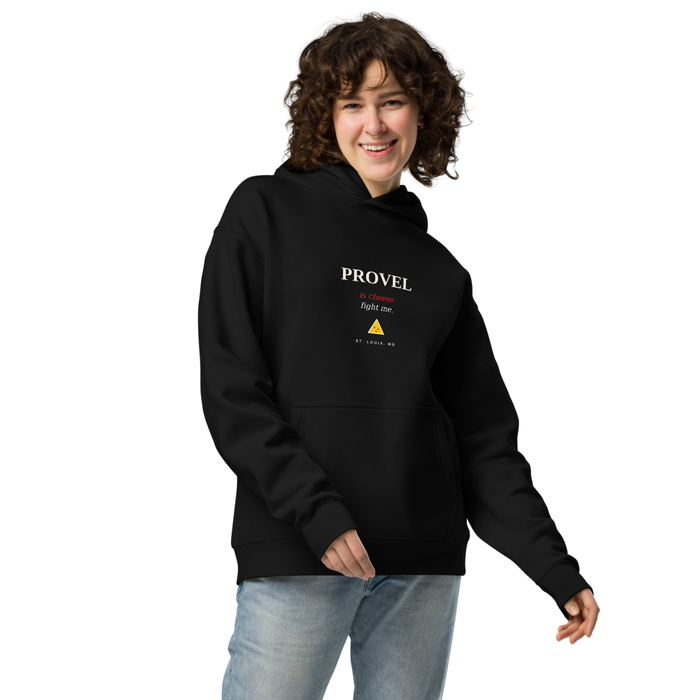 Person wearing St. Louis Provel pride hoodie, quiet front, print readable | Kreativ