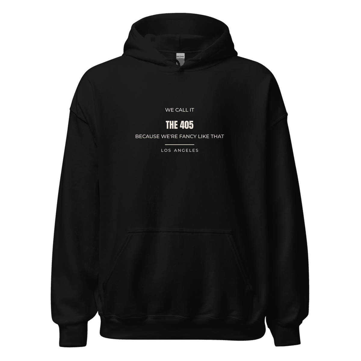 Black hoodie with Los Angeles, California design: We Call It the 405 Because We're Fancy Like That