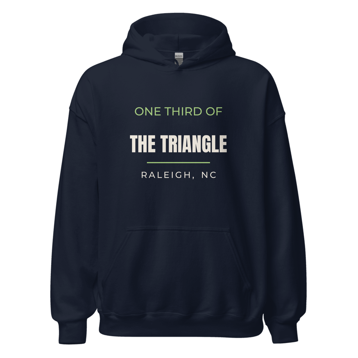 Navy hoodie with Raleigh, North Carolina design: One Third Of The Triangle