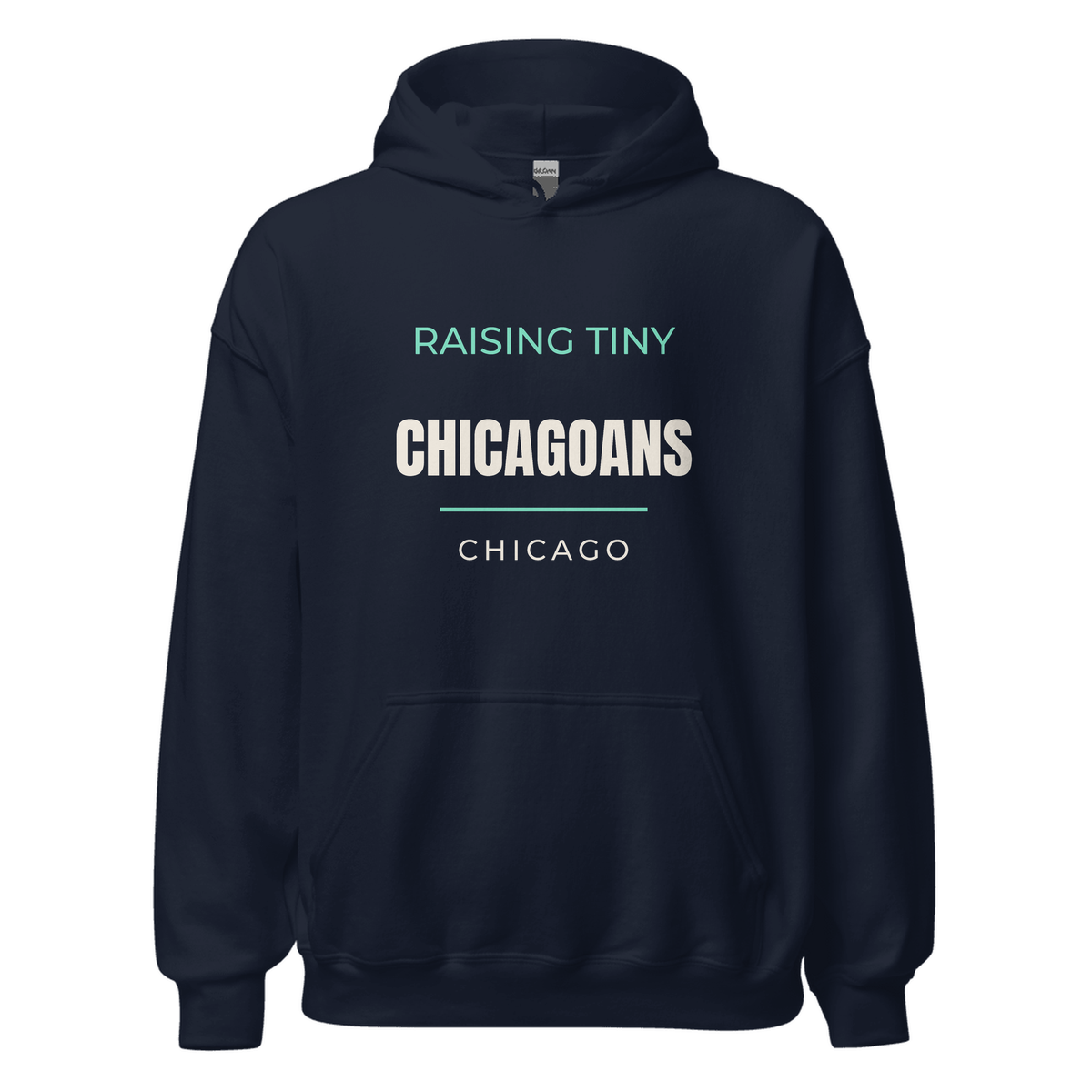 Navy hoodie with Chicago, Illinois design: Raising Tiny Chicagoans