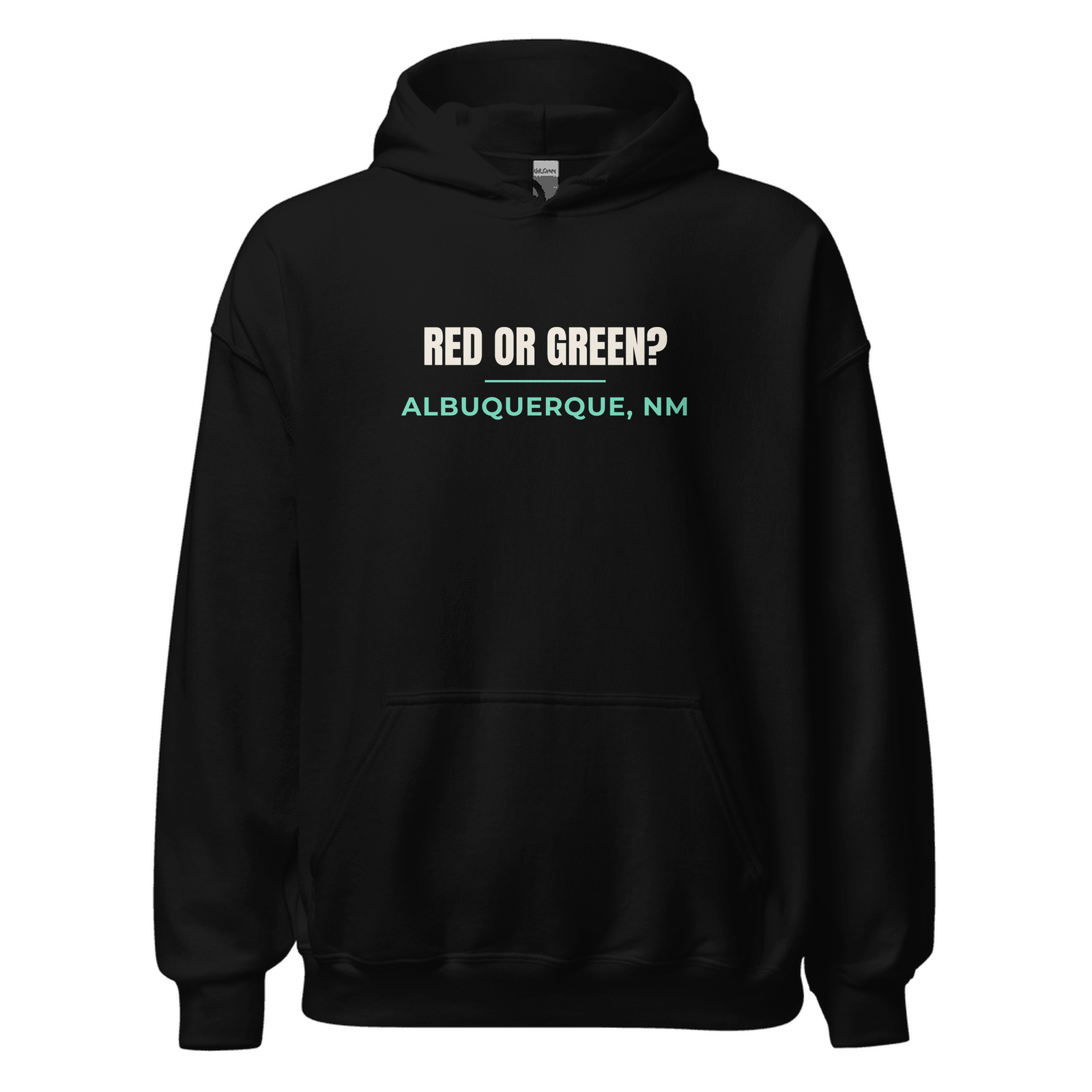 Black hoodie with Albuquerque, New Mexico design: Red or Green?
