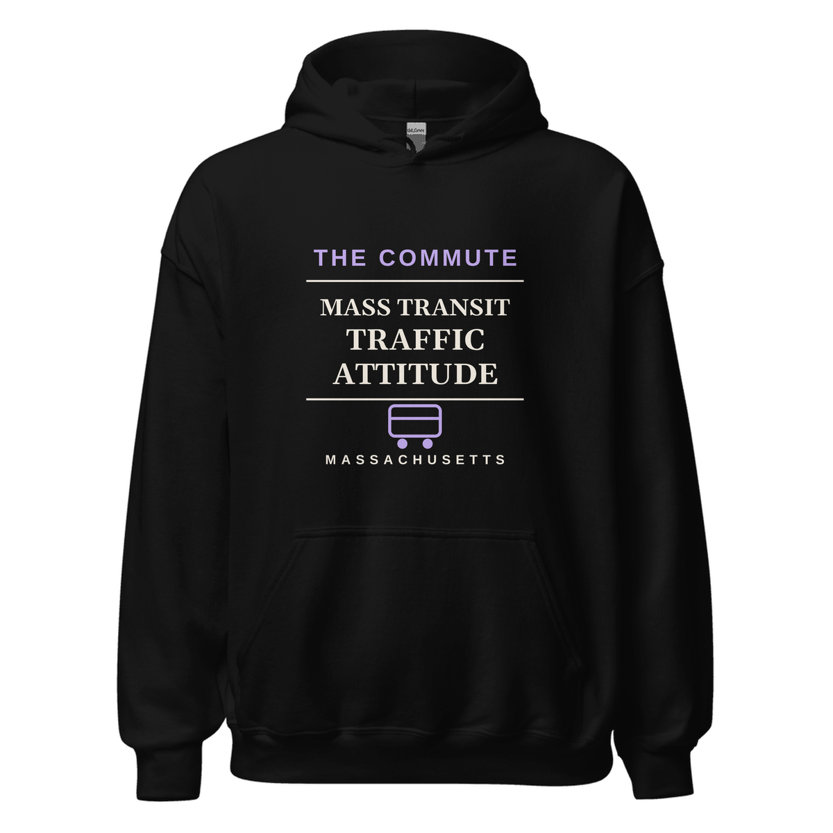 Black hoodie with Massachusetts design: Mass Transit, Traffic, Attitude