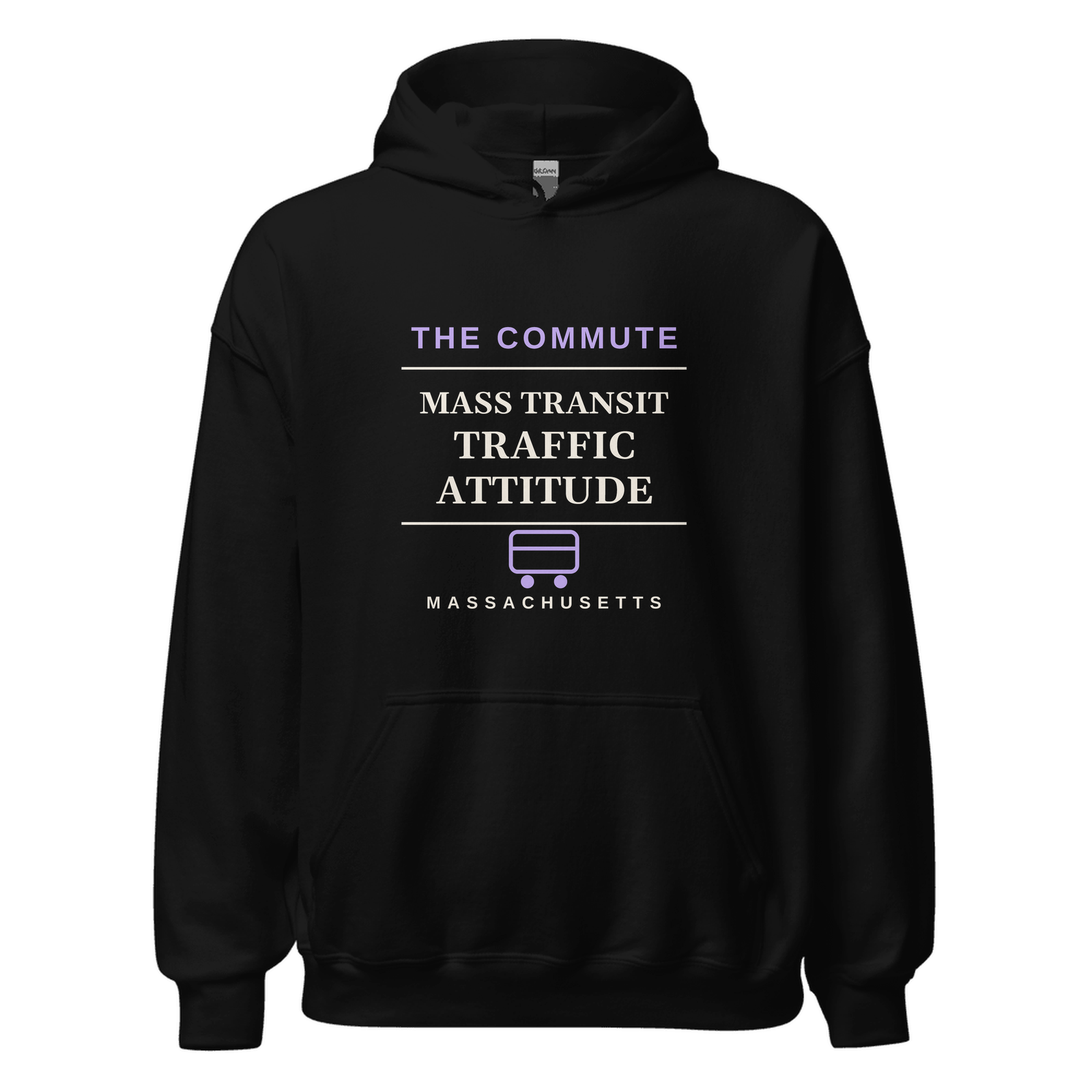 Black hoodie with Massachusetts design: Mass Transit, Traffic, Attitude