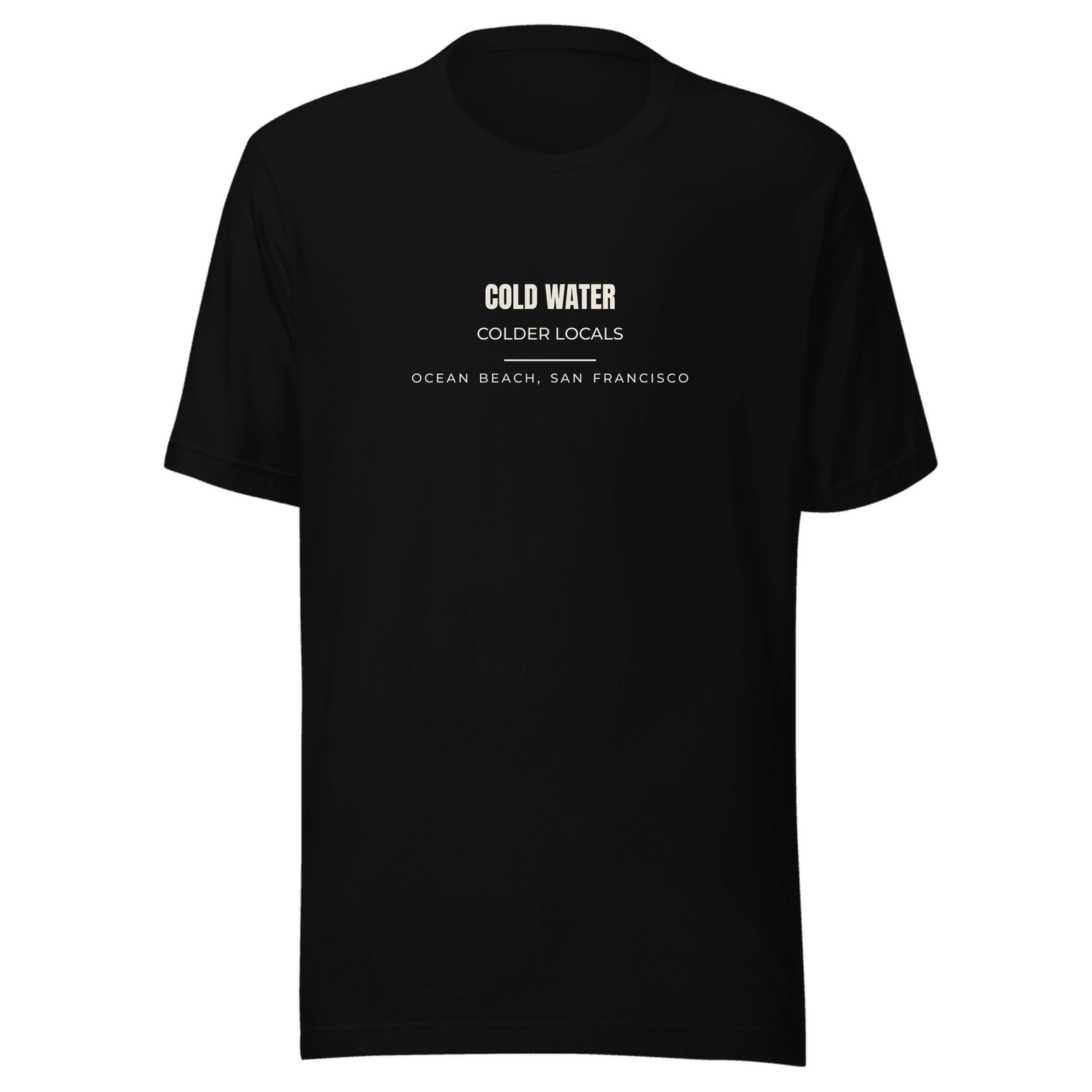 Black hoodie with Ocean Beach, San Francisco, California design: Cold Water Colder Locals