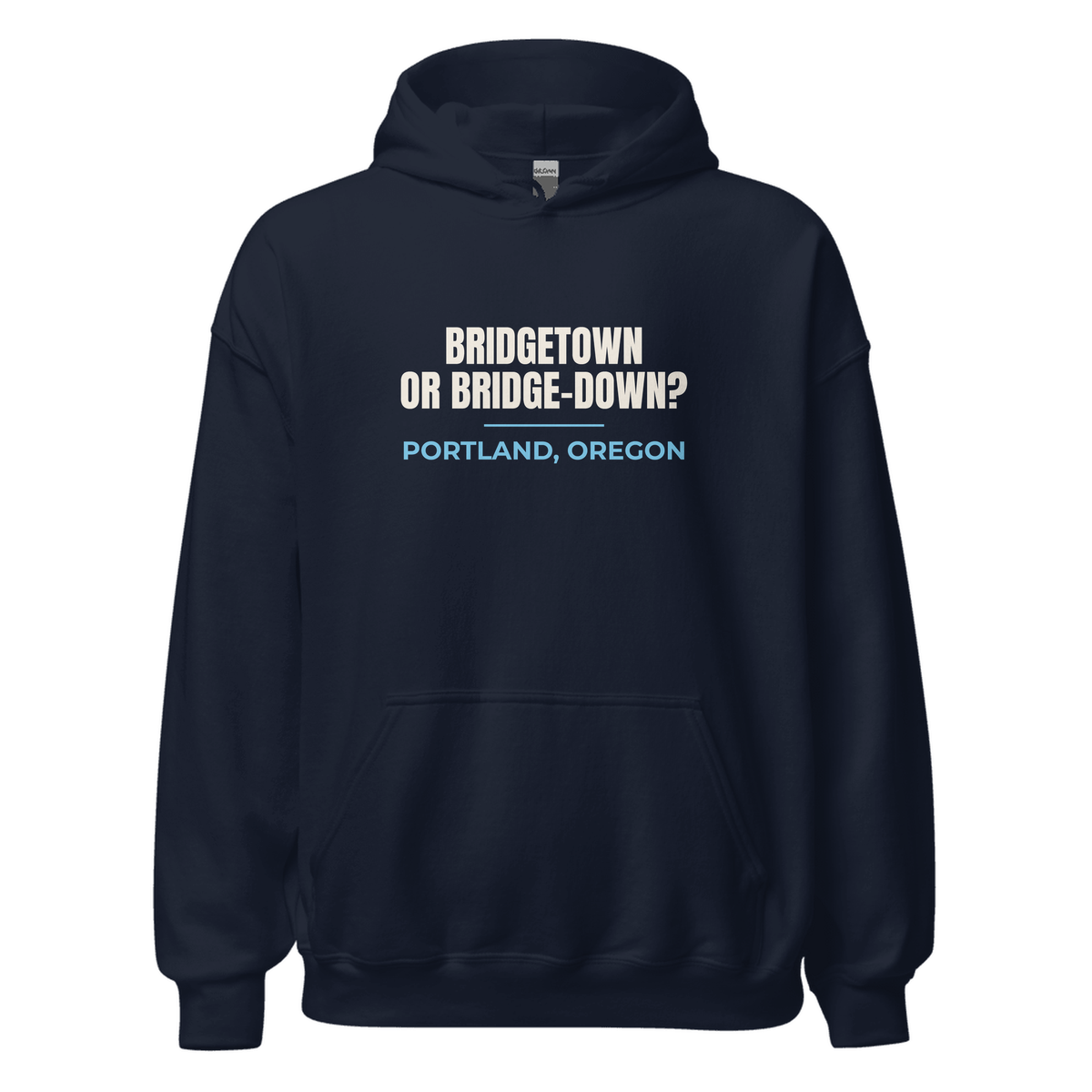 Navy hoodie with Portland, Oregon design: Bridgetown or Bridge-Down?