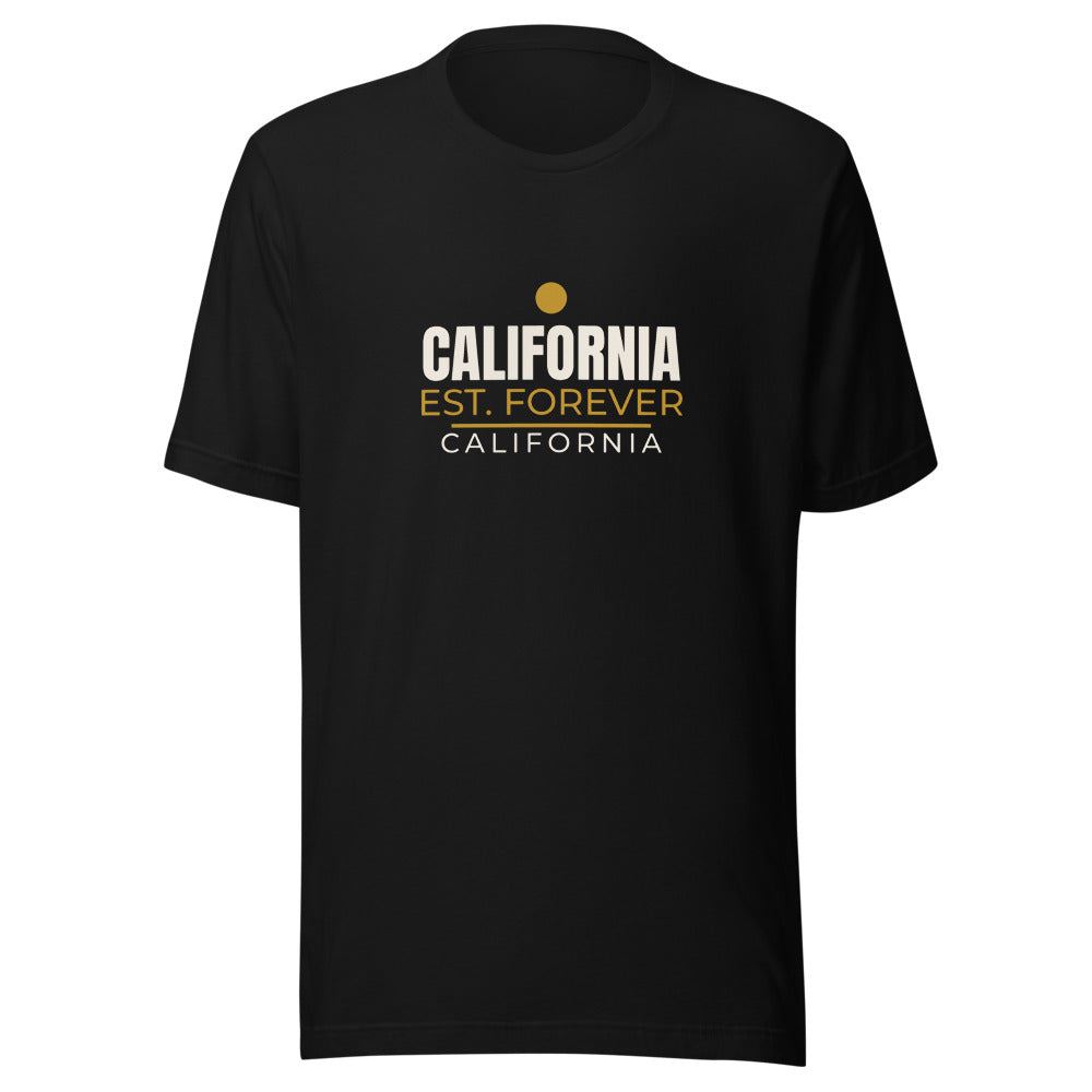 Black tee front with California Est. Forever print