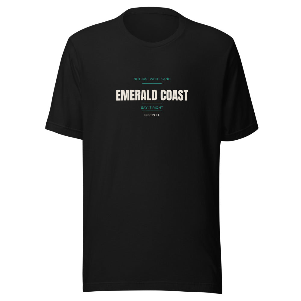 Black tee front with Emerald Coast Say It Right print