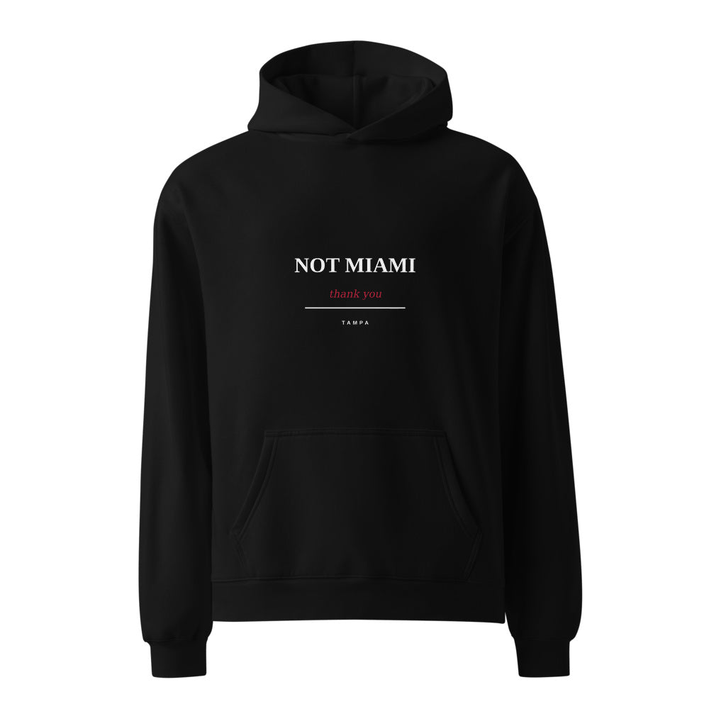 Tampa Not Miami Thank You black hoodie front in white studio | Kreativ