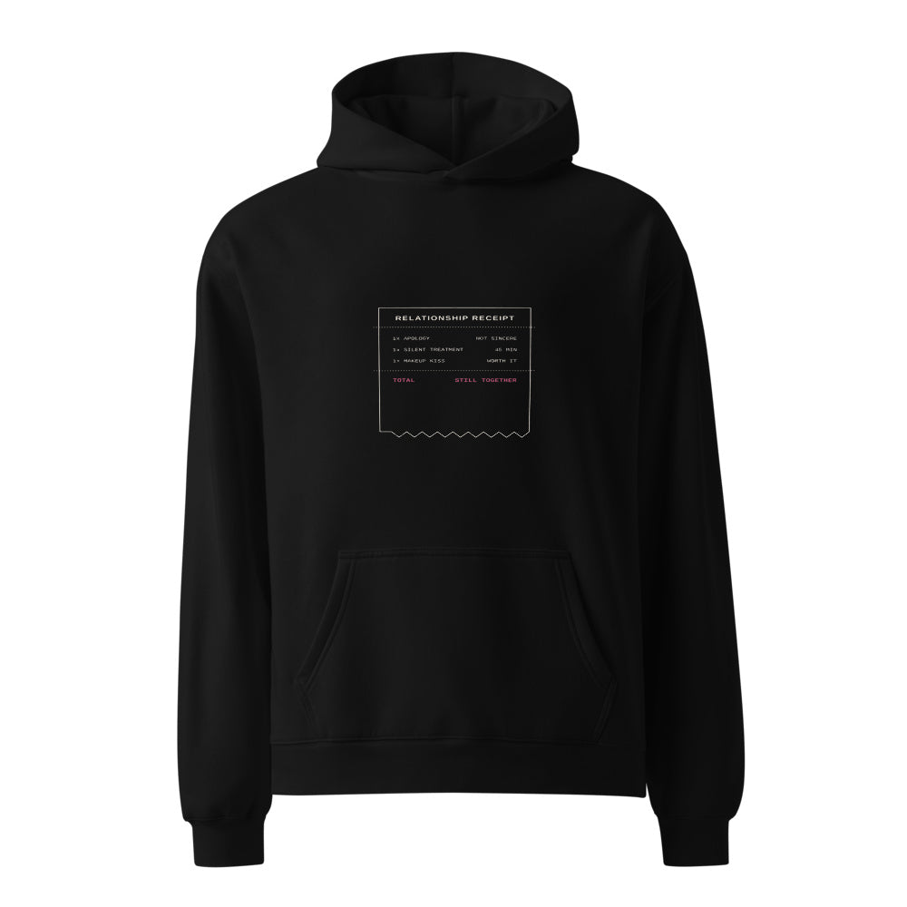 Relationship Receipt 1x Silent Treatment black hoodie front in white studio | Kreativ