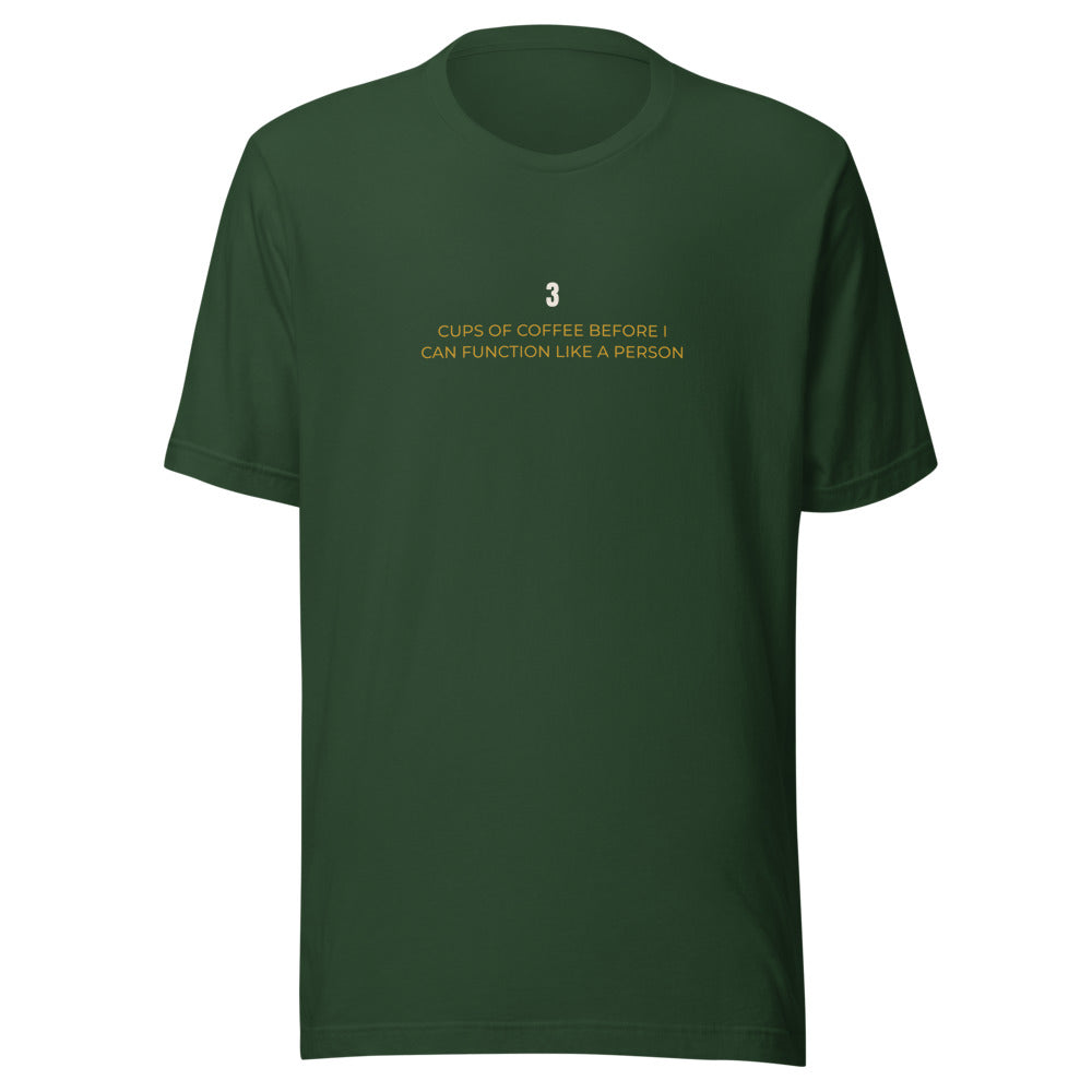 Tee that says Cups Of Coffee Before I Can Function