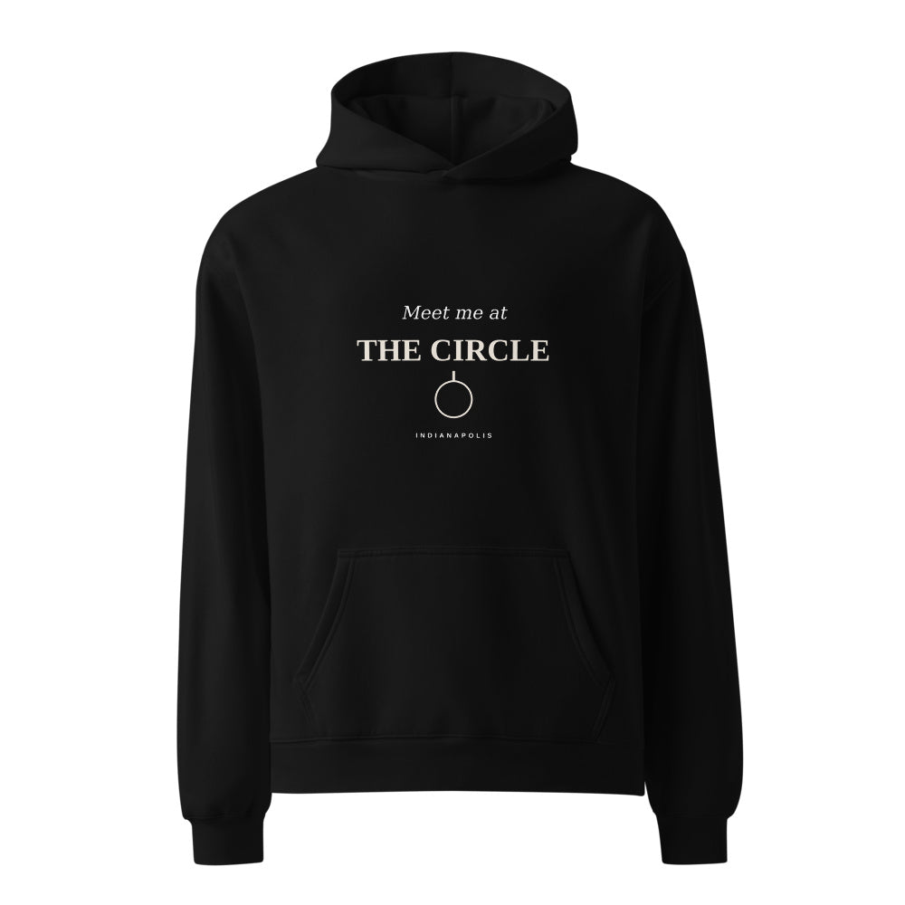 Indianapolis Meet Me at the Circle black hoodie front in white studio | Kreativ