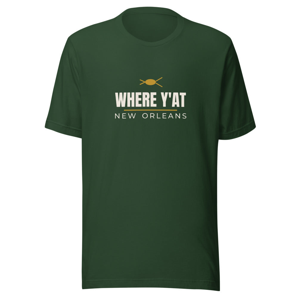 New Orleans tee that says Where Y'at.