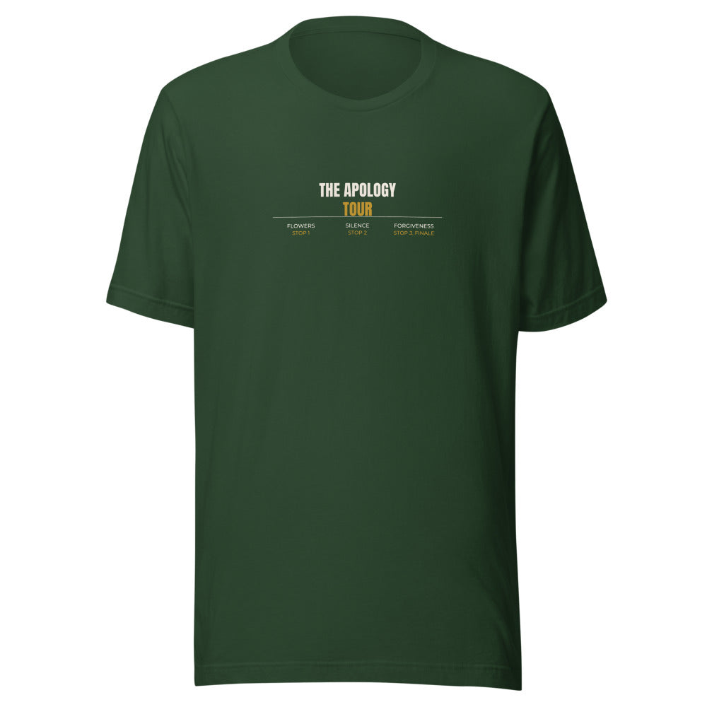 Tee that says The Apology Tour, Flowers, Silence, Forgiveness
