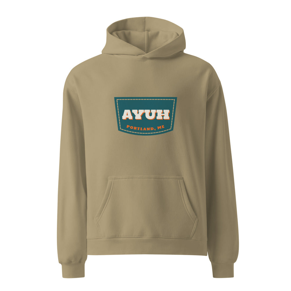 Portland, Maine hoodie that says Ayuh.