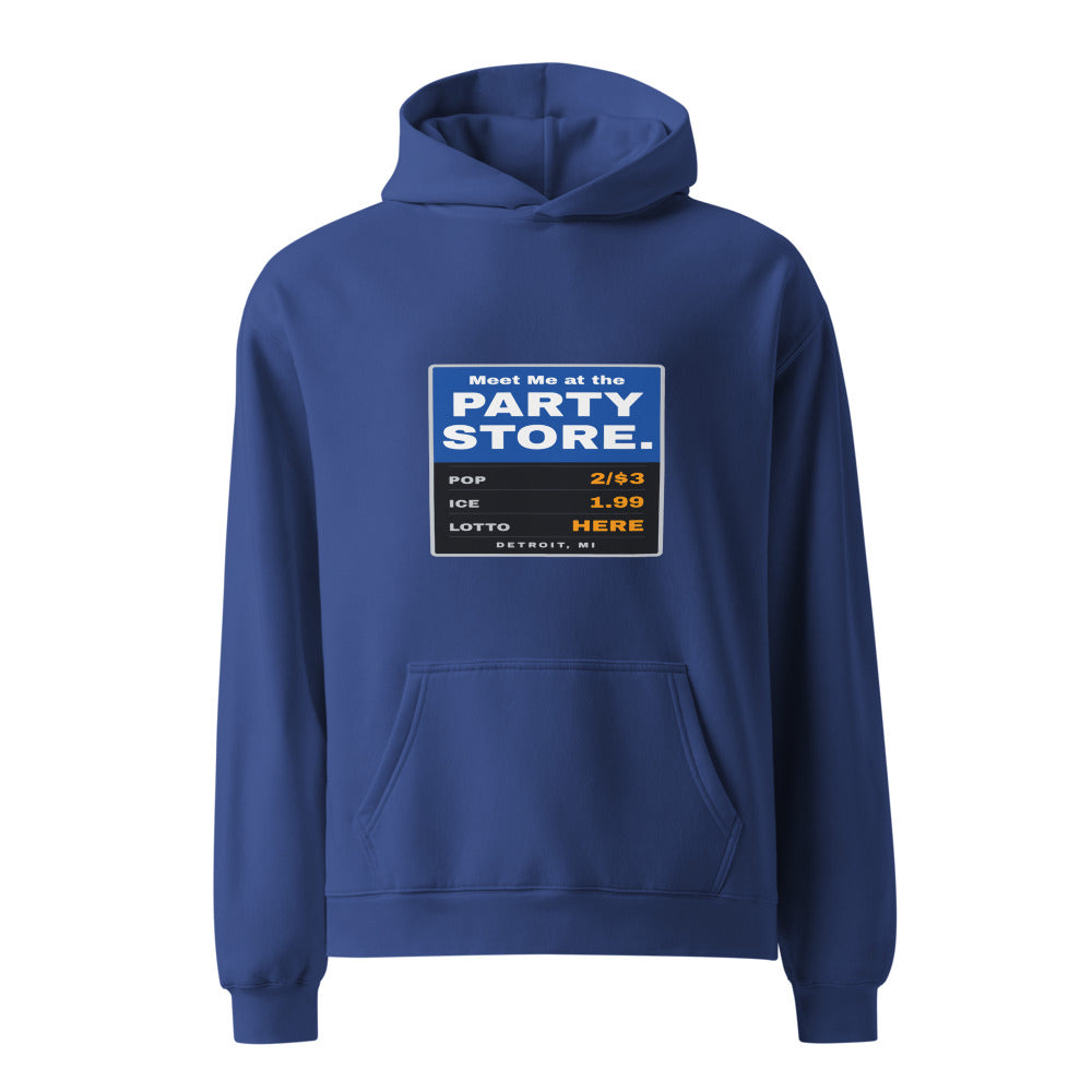 Detroit hoodie that says Meet Me at the Party Store
