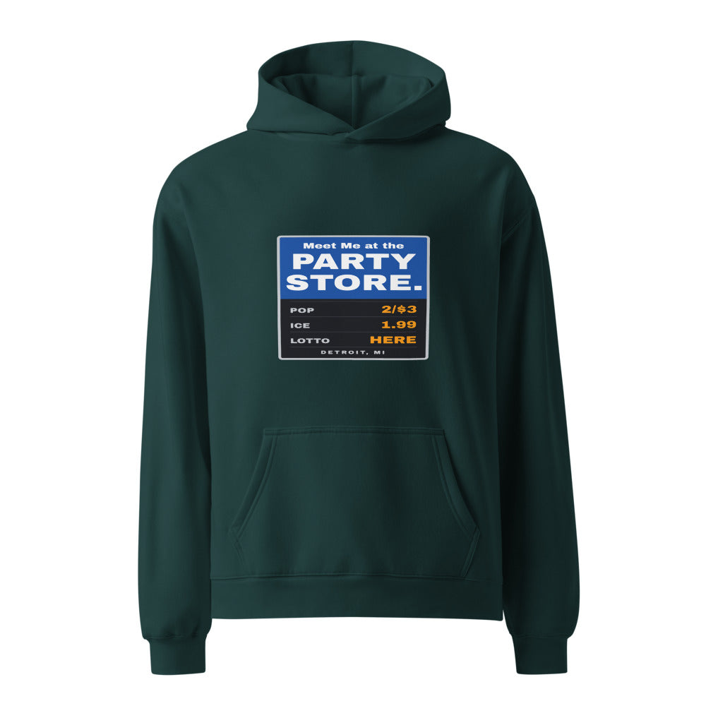 Detroit hoodie that says Meet Me at the Party Store