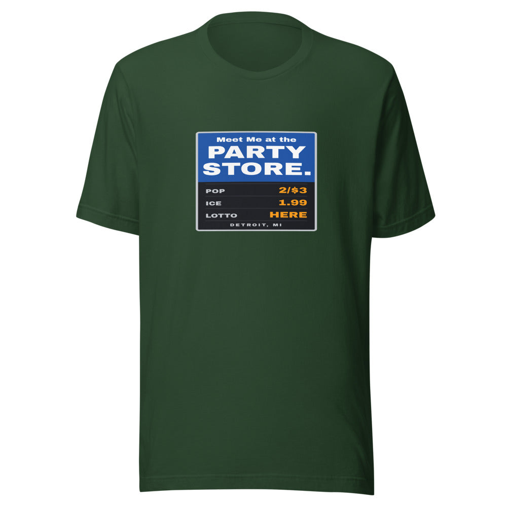 Detroit tee that says Meet Me at the Party Store