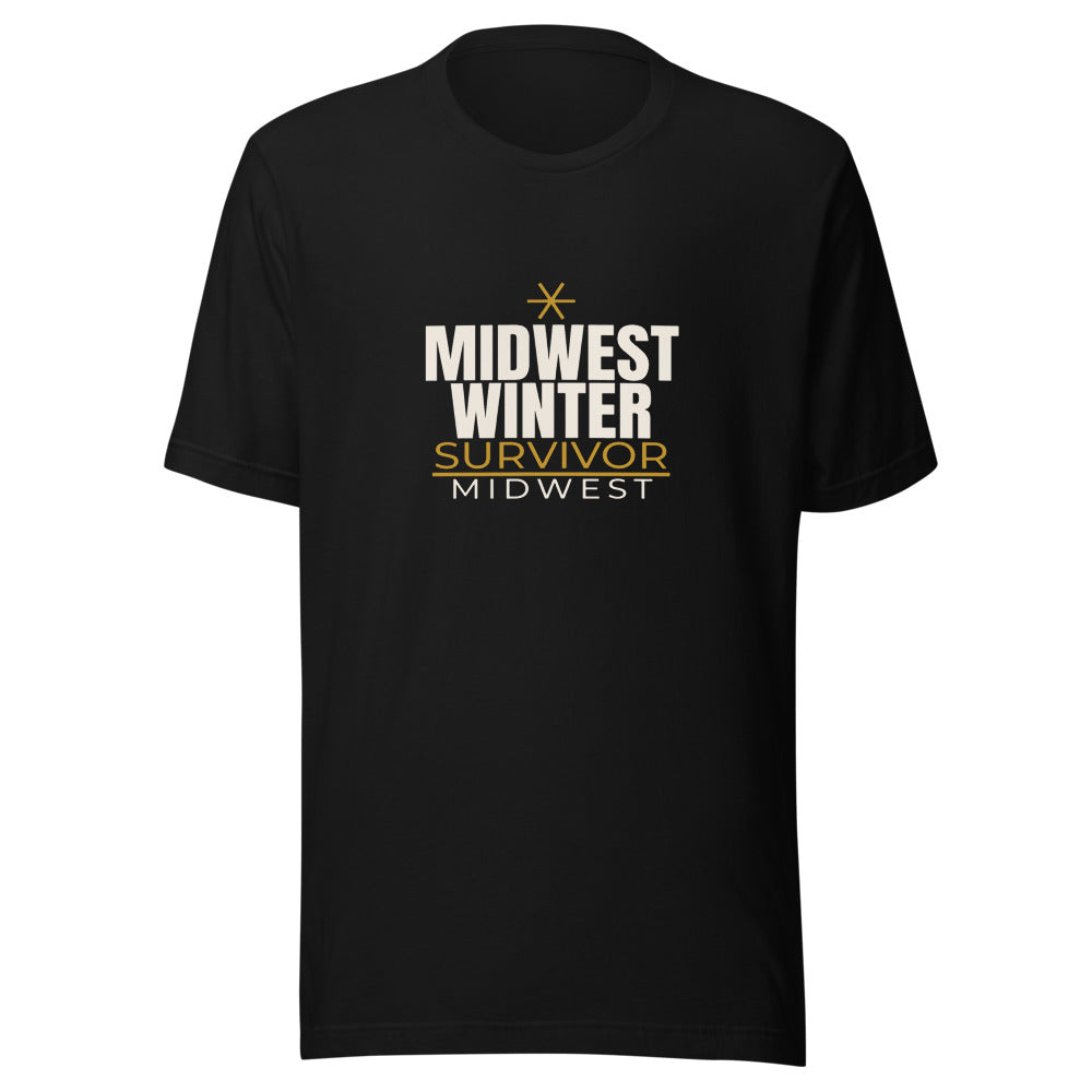Black tee front with Midwest Winter Survivor print