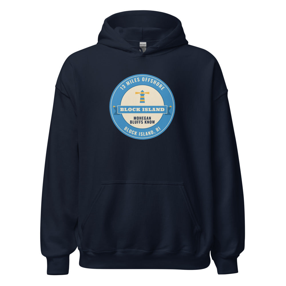 Block Island 13 Miles Offshore Mohegan Bluffs Know – Hoodie – Navy