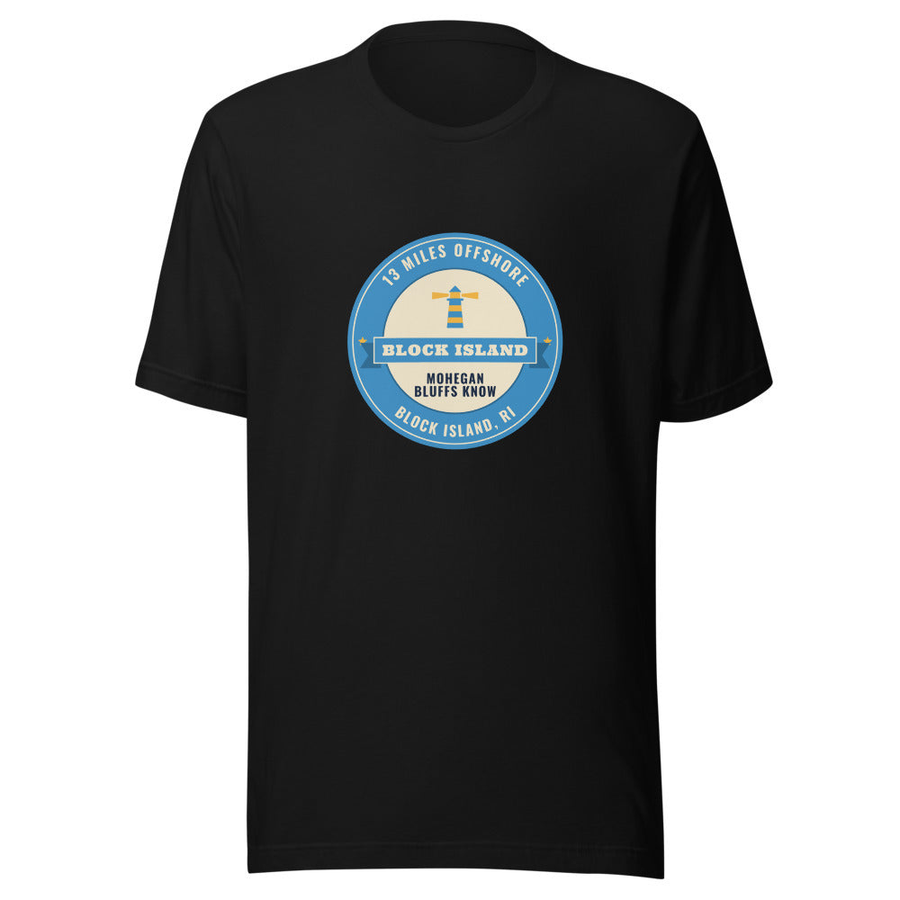 Block Island 13 Miles Offshore Mohegan Bluffs Know – Tee – Black