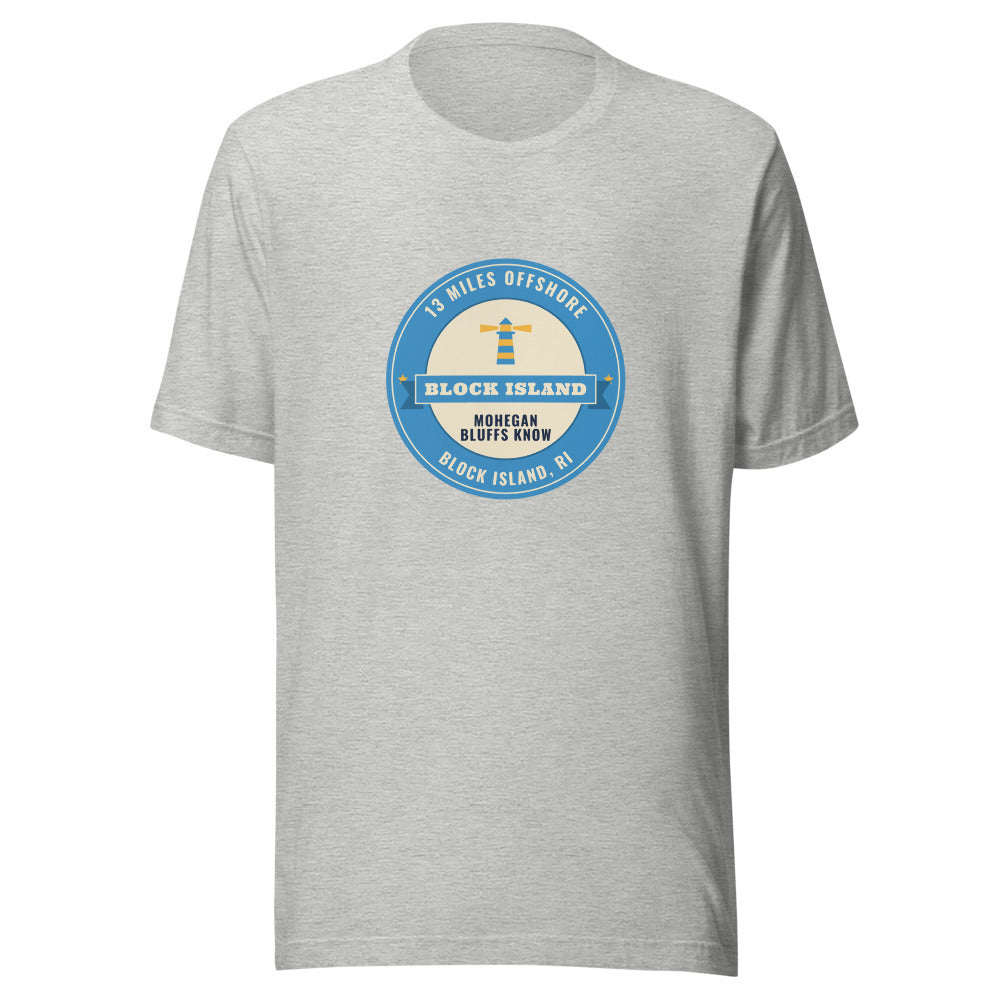 Block Island 13 Miles Offshore Mohegan Bluffs Know – Tee – Heather Grey