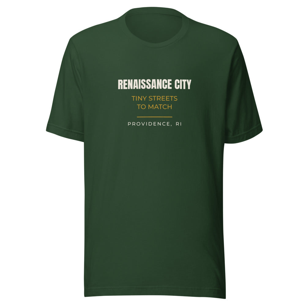 Providence tee that says Rhode Island Is Not an Island.