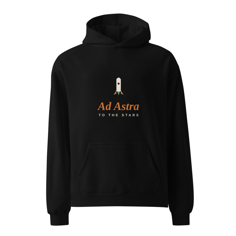 Ad Astra black hoodie front in white studio | Kreativ