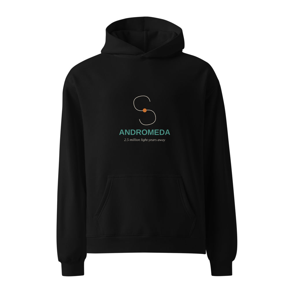 Andromeda black hoodie front in white studio | Kreativ