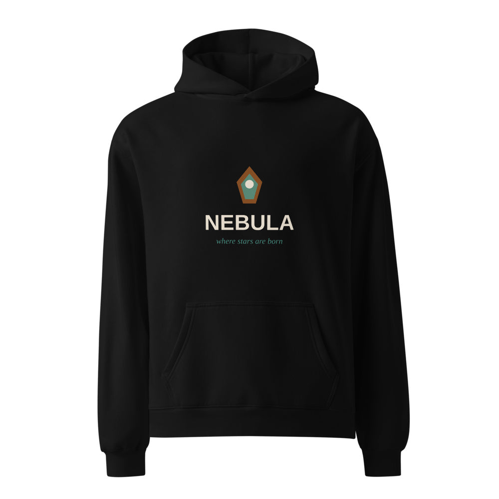 Geometric Nebula black hoodie front in white studio | Kreativ