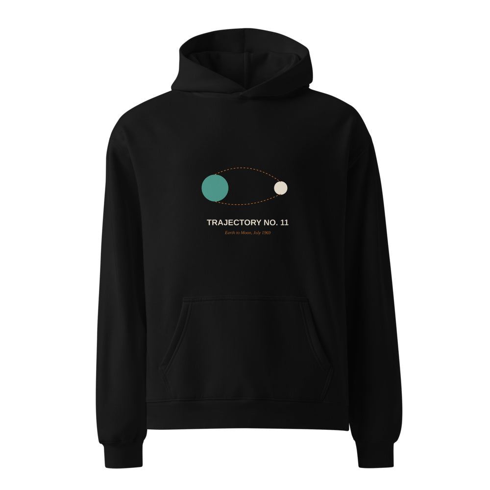 Trajectory black hoodie front in white studio | Kreativ