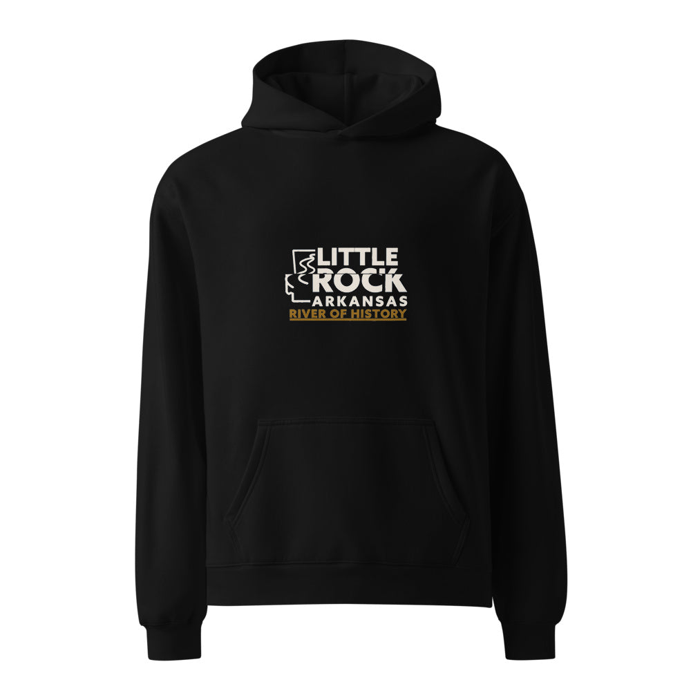 Little Rock Arkansas National Park River Of History black hoodie front in white studio | Kreativ