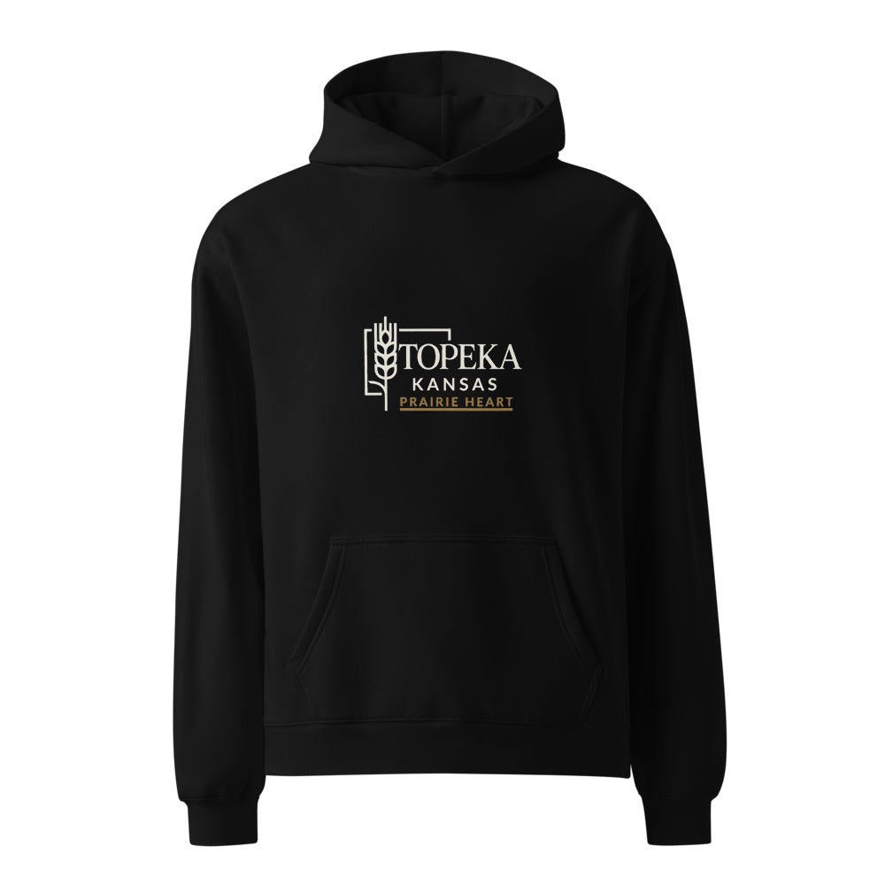 Topeka Kansas Prairie Heart black hoodie front in white studio | Kreativ