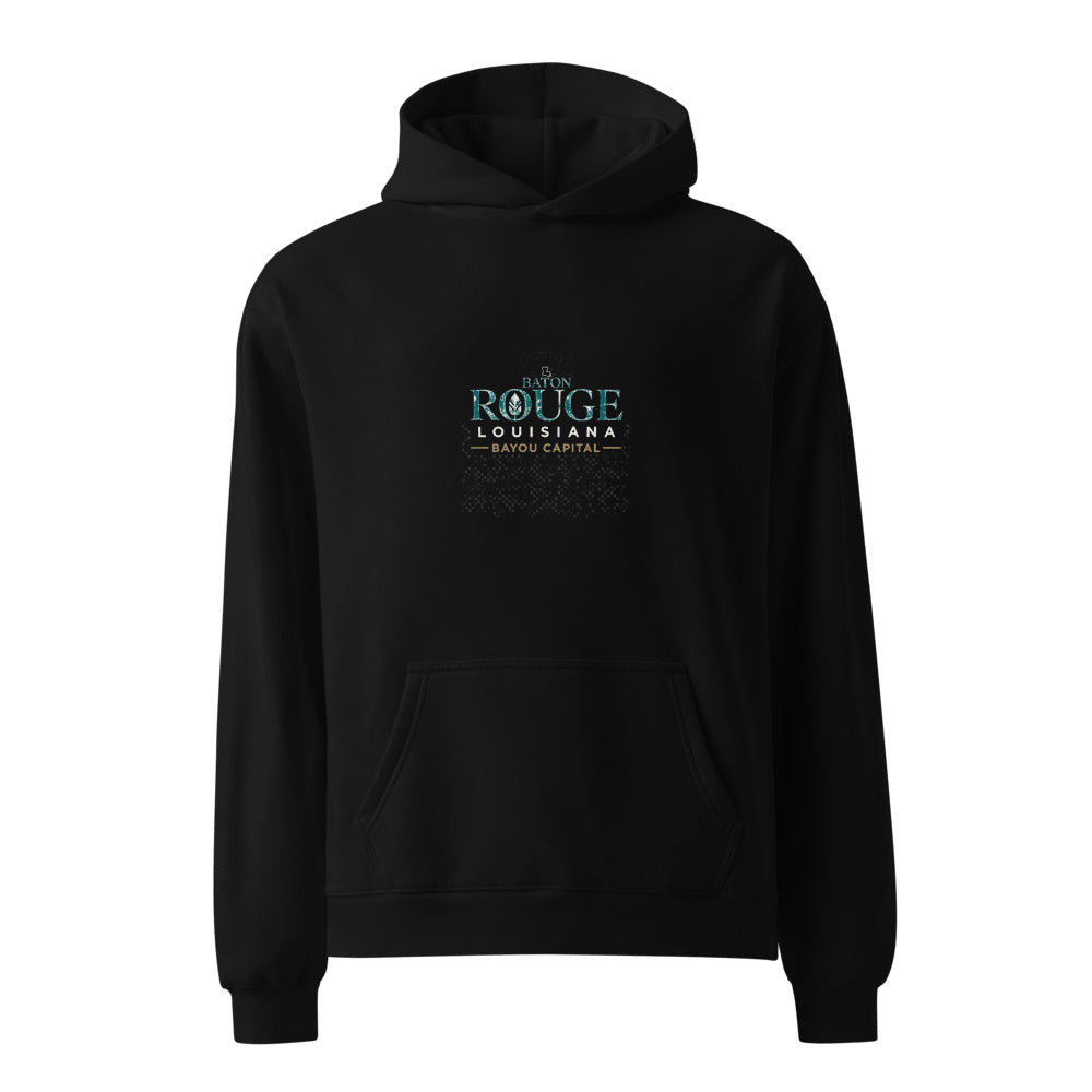 Baton Rouge Louisiana Bayou Capital black hoodie front in white studio | Kreativ
