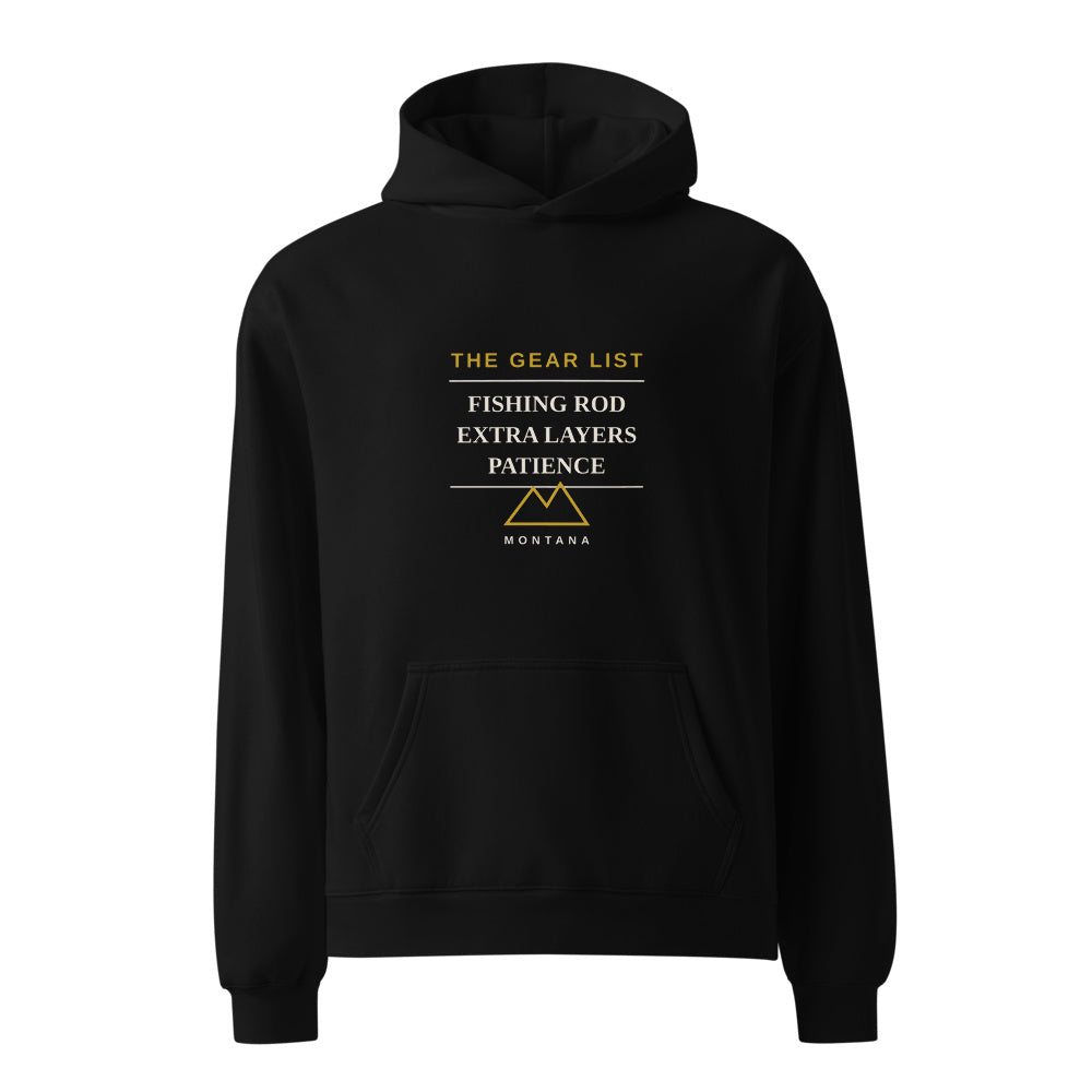 Montana State Menu Logo black hoodie front in white studio | Kreativ